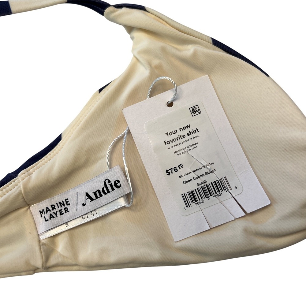 Marine Layer / Andie NWT Women's Small Santorini Bikini Top Deep Cobalt Stripe - Picture 8 of 9